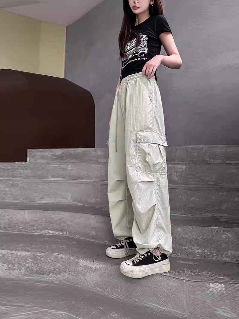 Ice Silk Wide-Leg Trousers — Quick-Dry, Elastic Waist, 3 Colours