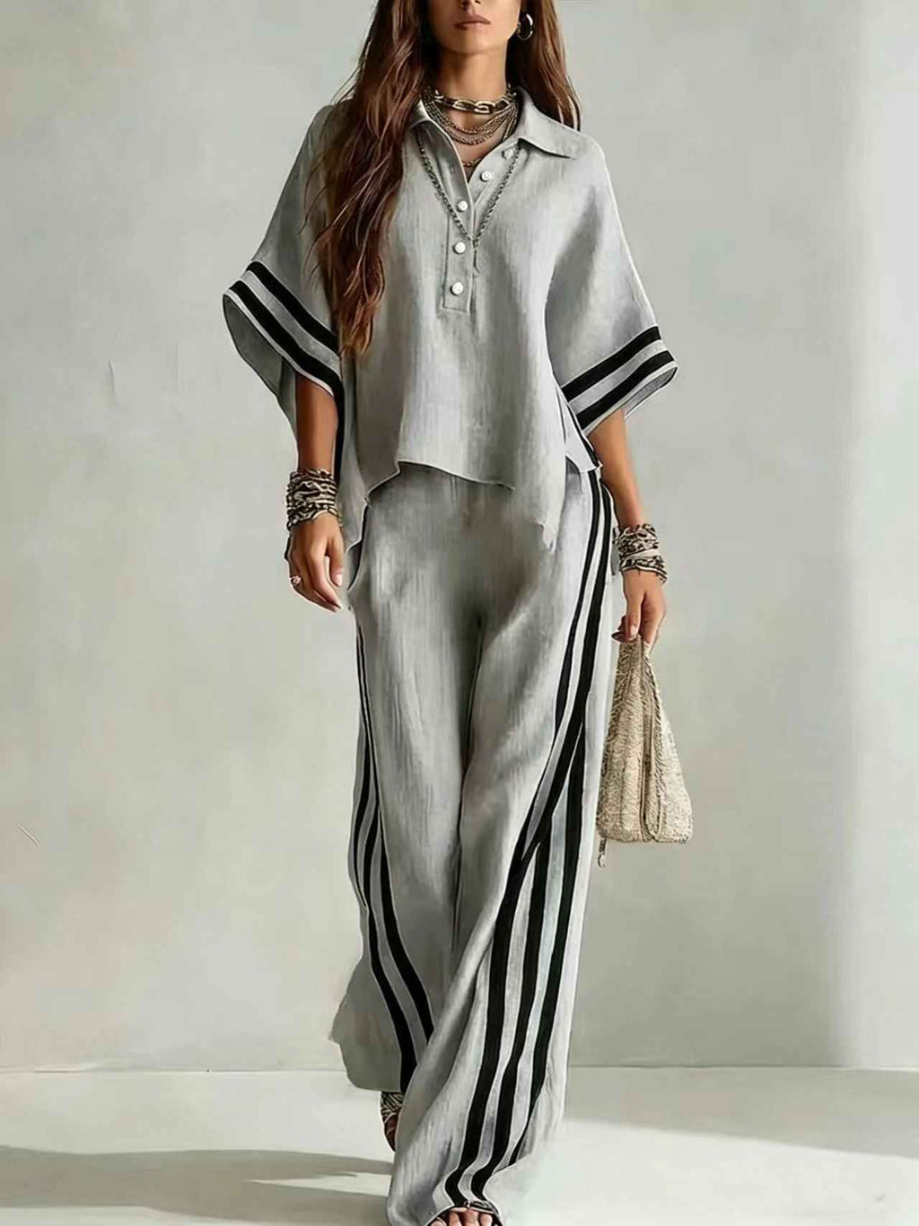 3/4-Sleeve Shirt & Wide-Leg Trousers Set — Plus Size, Commuter Style