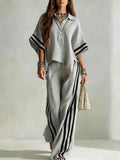 3/4-Sleeve Shirt & Wide-Leg Trousers Set — Plus Size, Commuter Style