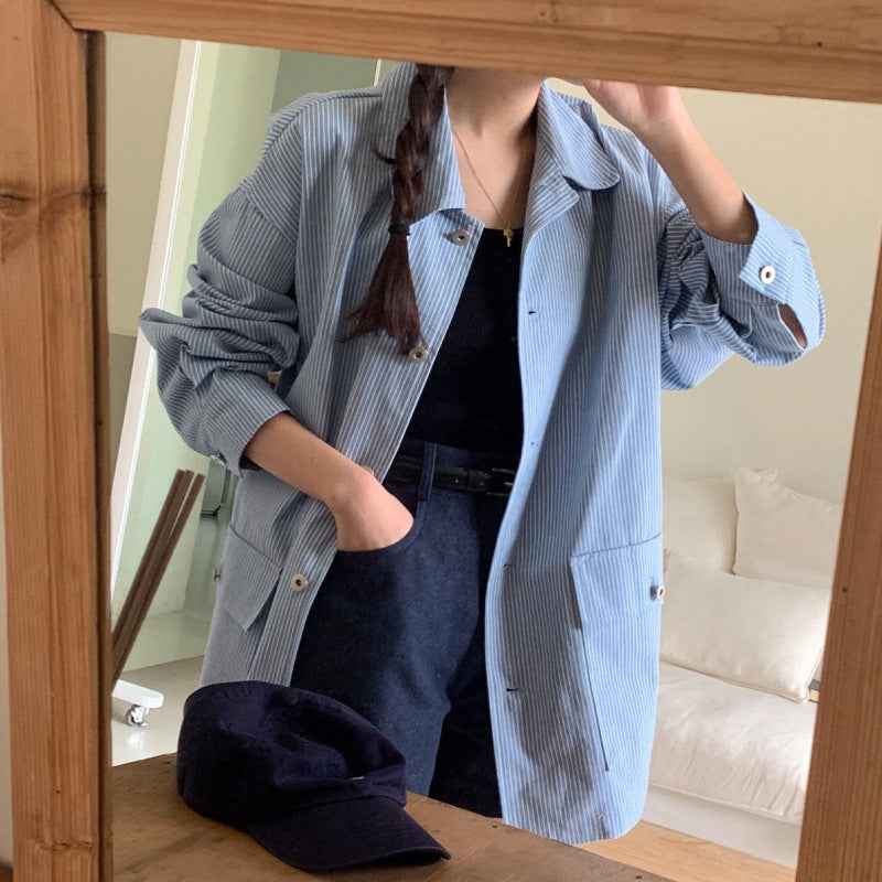 Puff-Sleeve Acrylic Shirt Jacket — Loose Fit, One Size
