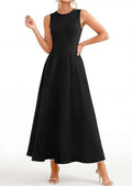 High-Waist Draped A-Line Sleeveless Maxi Dress