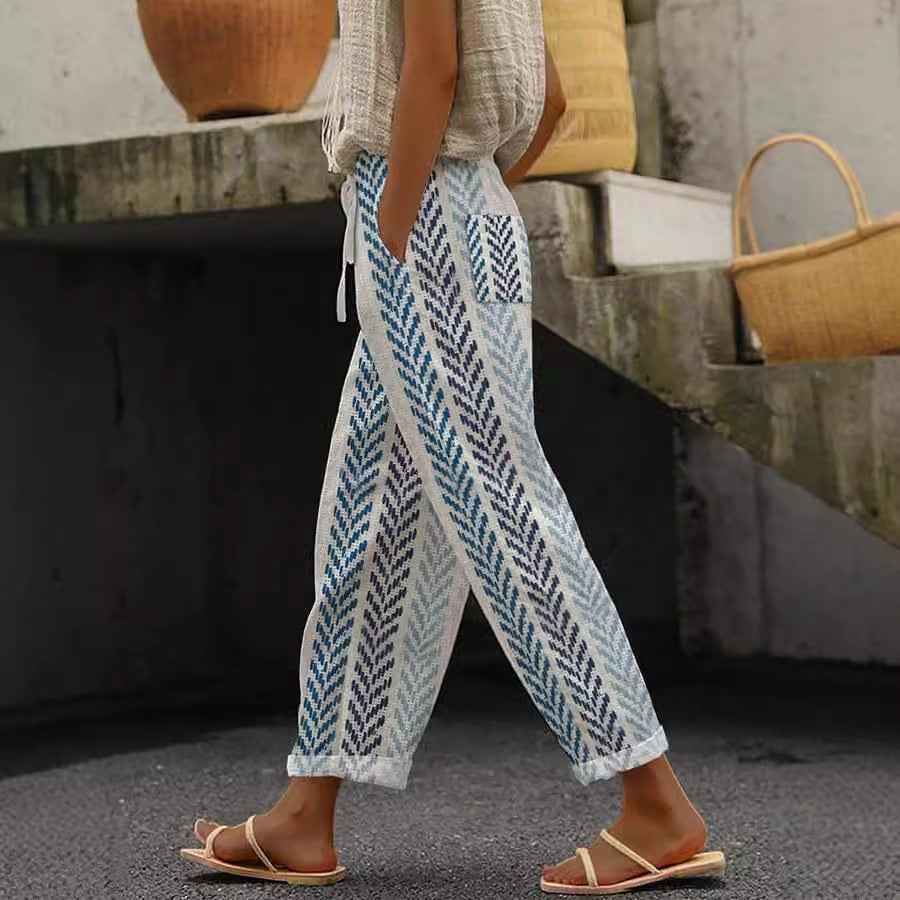 Elastic Waist Drawstring Casual Pants — Striped Print, S–3XL, 16 Colours