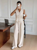 Buttoned Sleeveless Vest & Wide-Leg Trousers Set — Elegant Workwear