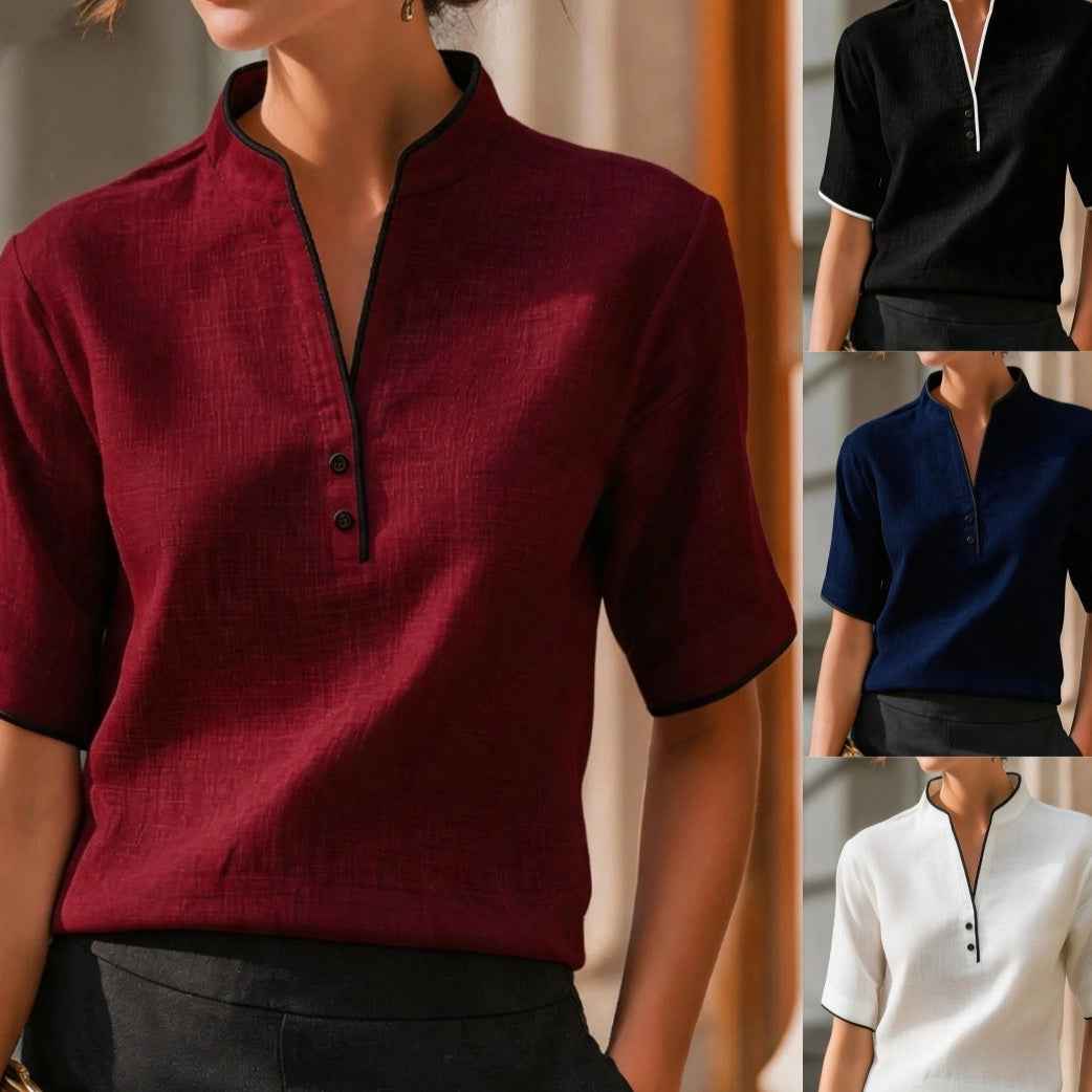 V-Neck Short Sleeve Pullover Top – Slim Fit Commuter