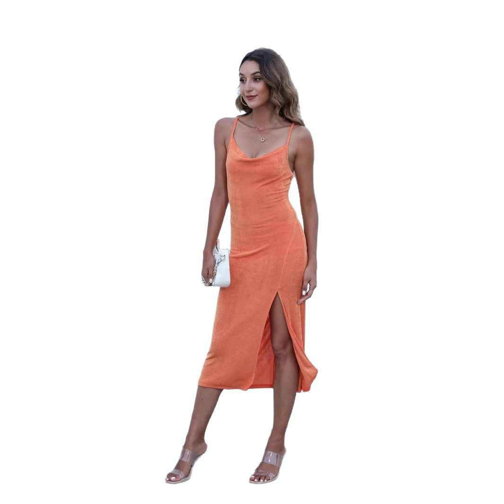 Backless Knit Slip Dress with Slit