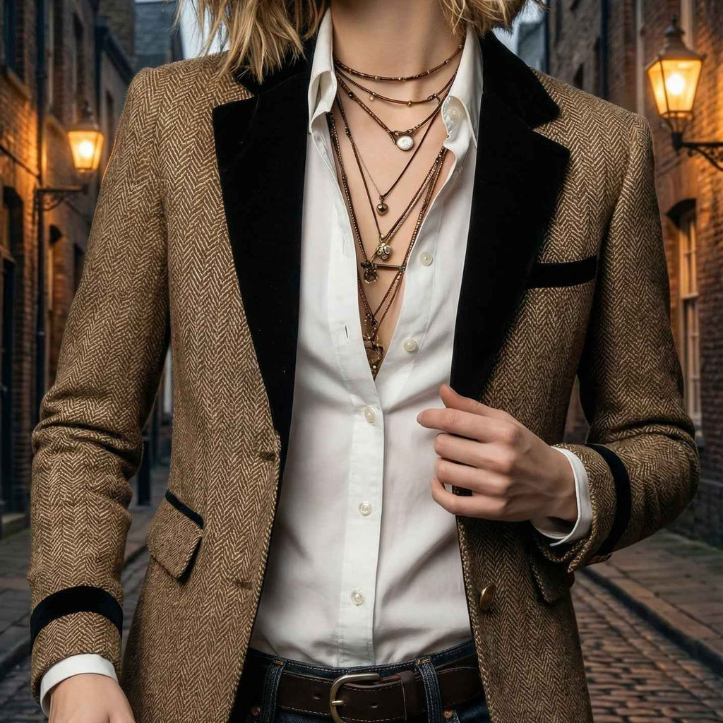 British-style Womens Blazer With A Contrasting Corduroy Collar