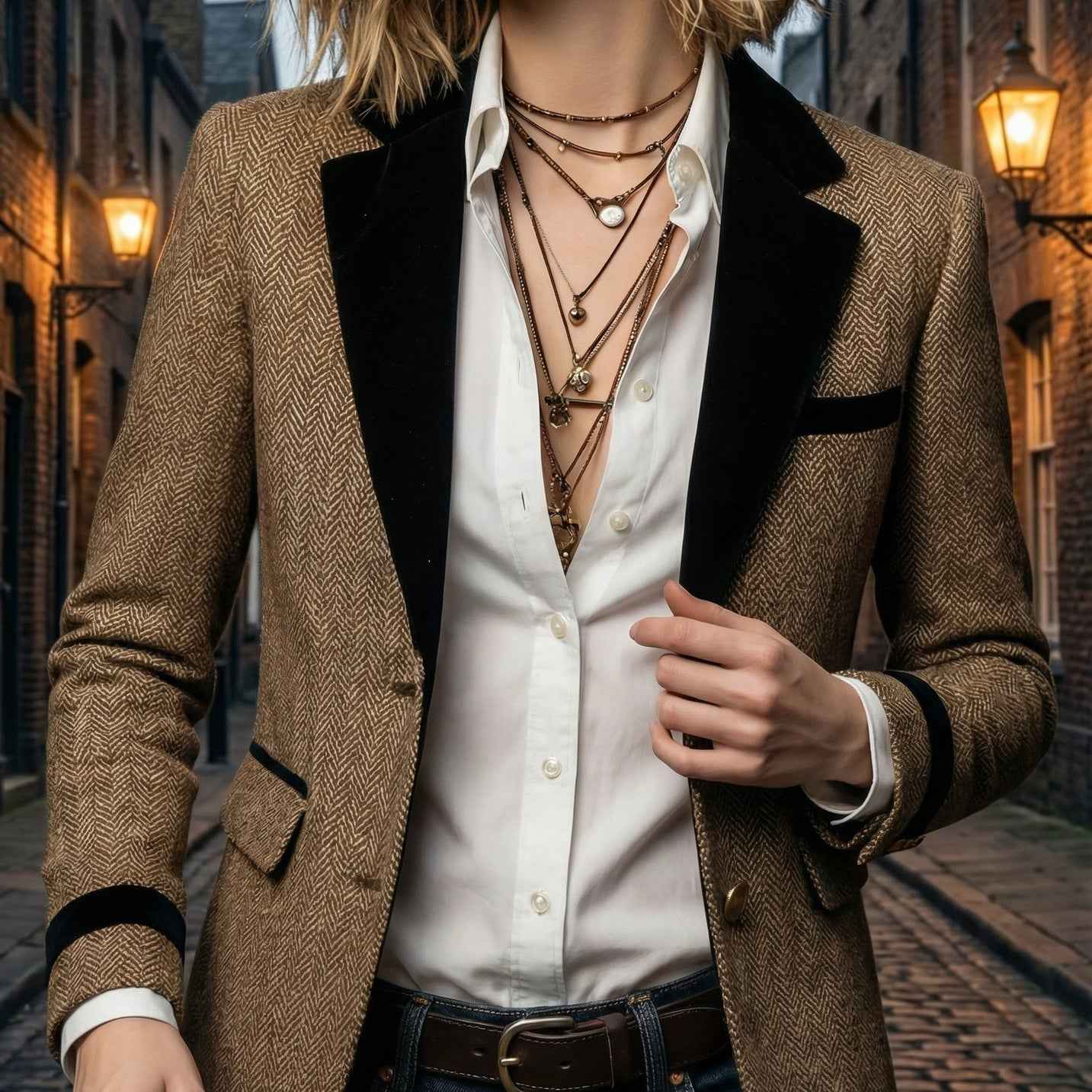 British-style Womens Blazer With A Contrasting Corduroy Collar