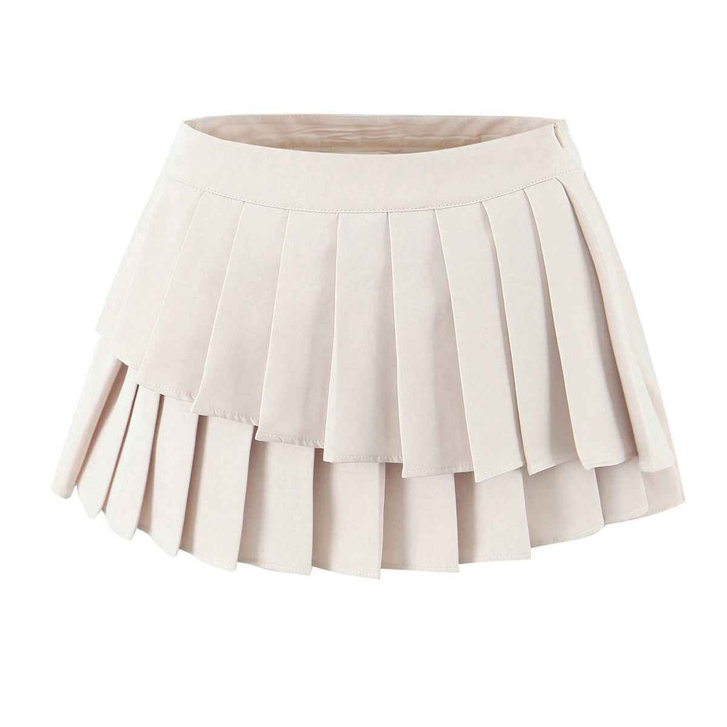 Asymmetric Spandex Tank Top & Mini Skirt Set — Black & Beige, S–L