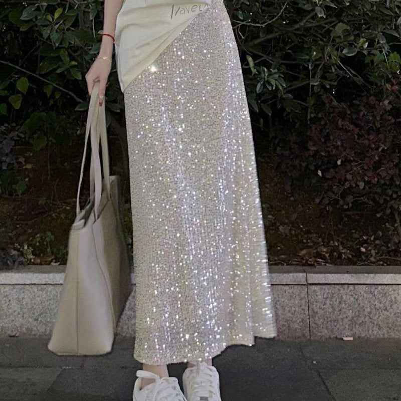 Women's High-Waist Sequin A-Line Skirt – Lined, Figure-Flattering
