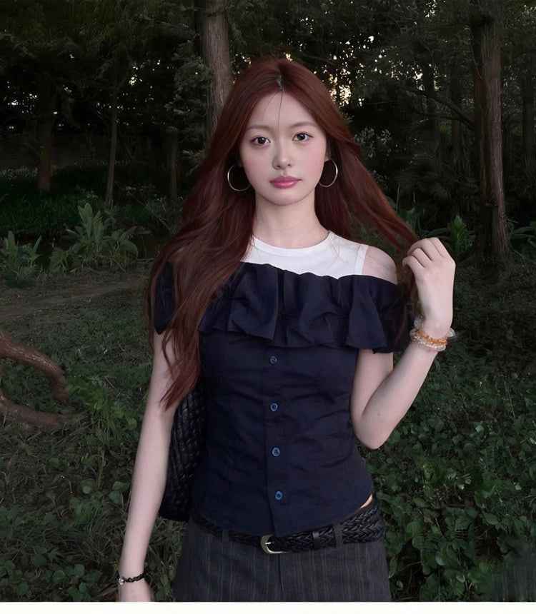 Off-shoulder Lace-trimmed Waist-cinching Blouse For Women