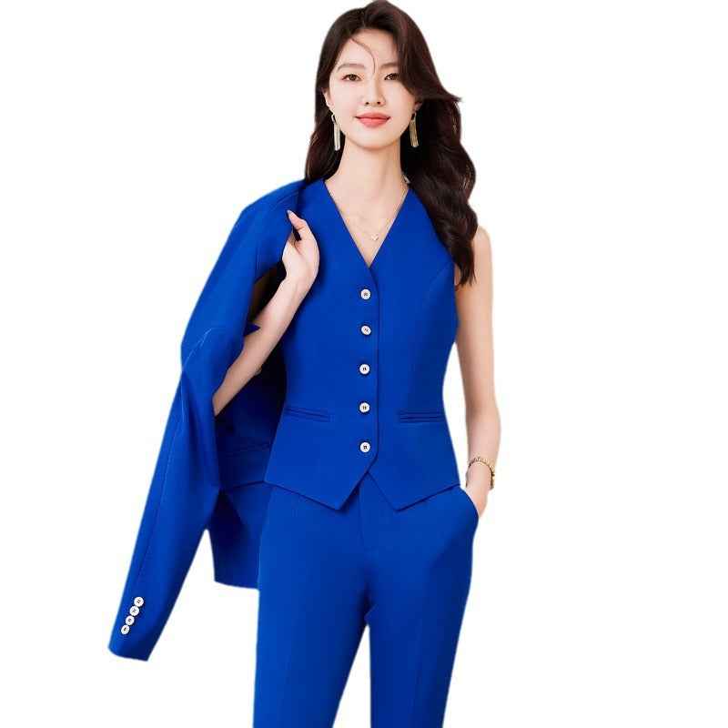 Royal Blue Double-Button Blazer, Trousers & Vest Three-Piece Suit Set