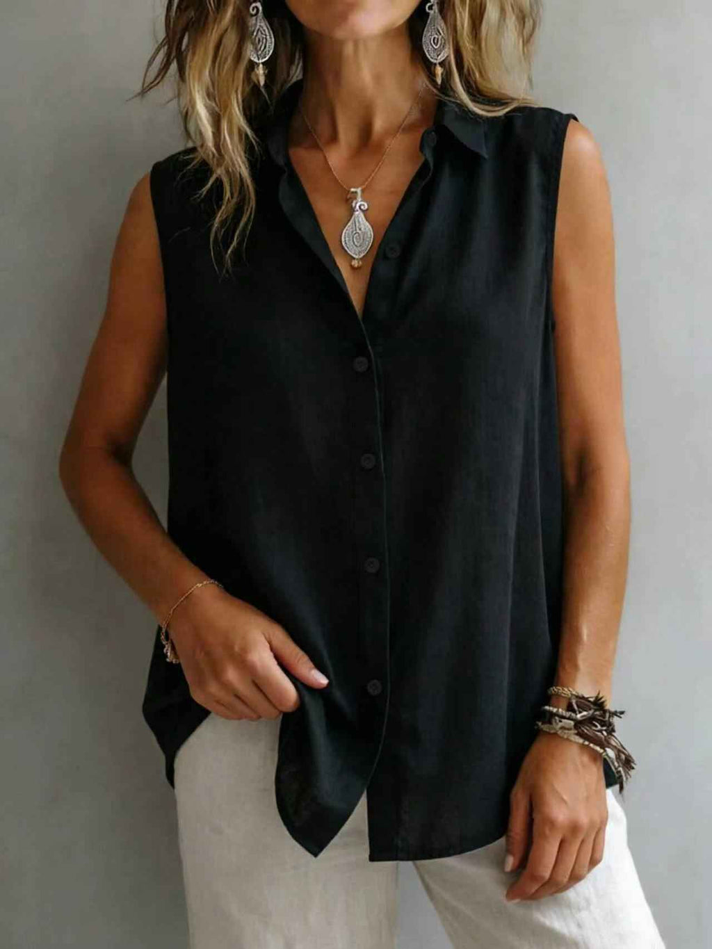 Lapel Sleeveless Patchwork Casual Shirt