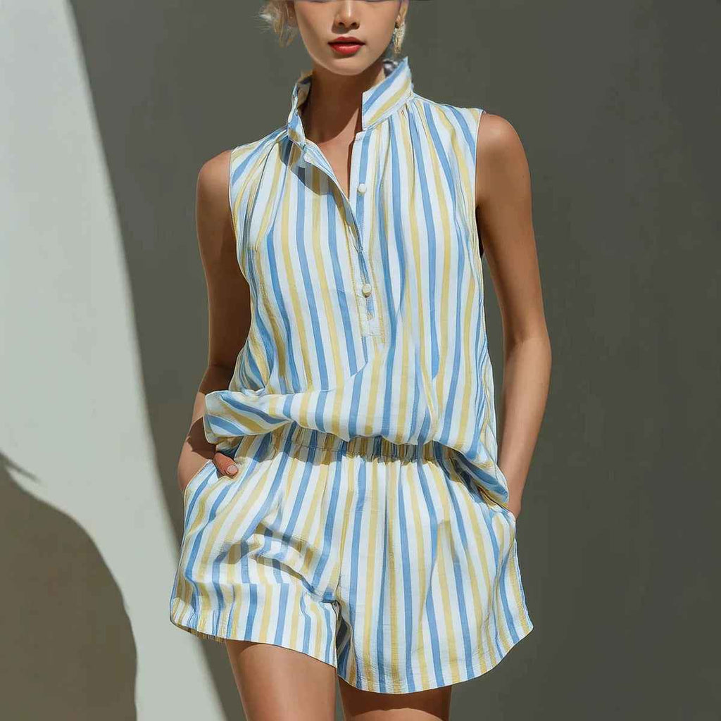 Striped Vest & Shorts Two-Piece Set