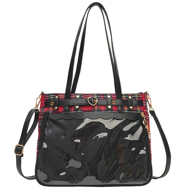 Plaid Manga-Inspired Tote Bag — Japanese Style Pin Bag