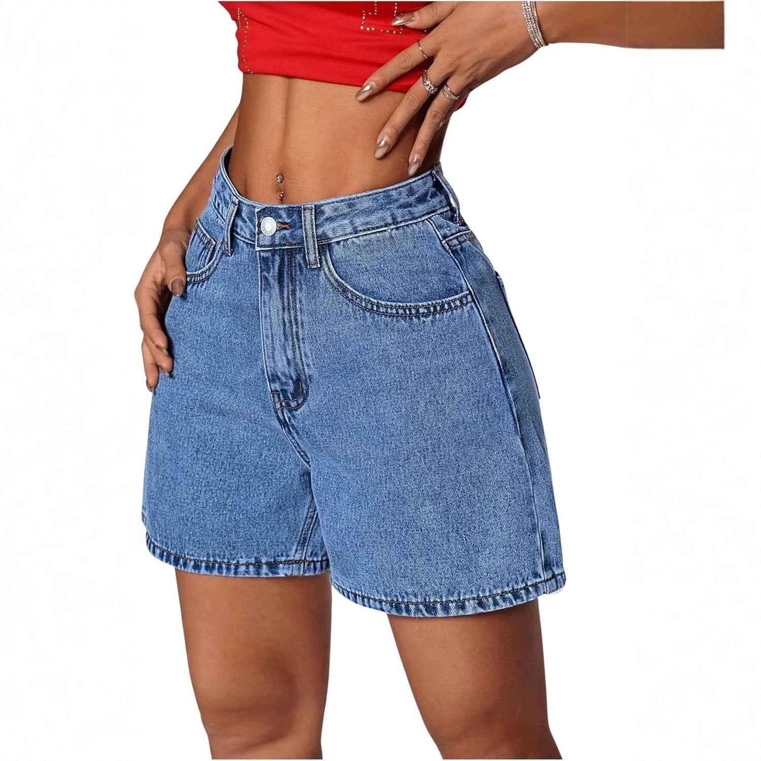 Womens Stylish Straight-leg Slim-fit Denim Shorts