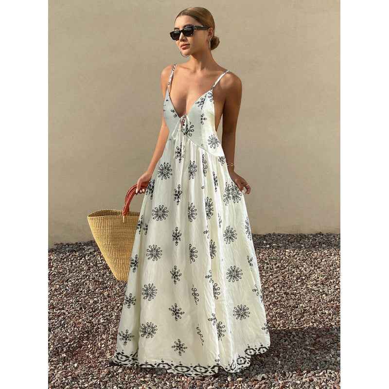 Floral Print V-Neck Spaghetti Strap Maxi Dress