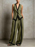 V-Neck Tank Top & Wide-Leg Pants Set — Casual Two-Piece