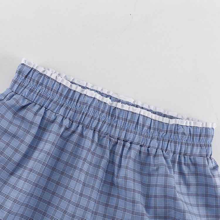 Women's Crinkle Plaid Shirt & Shorts Two-Piece Set