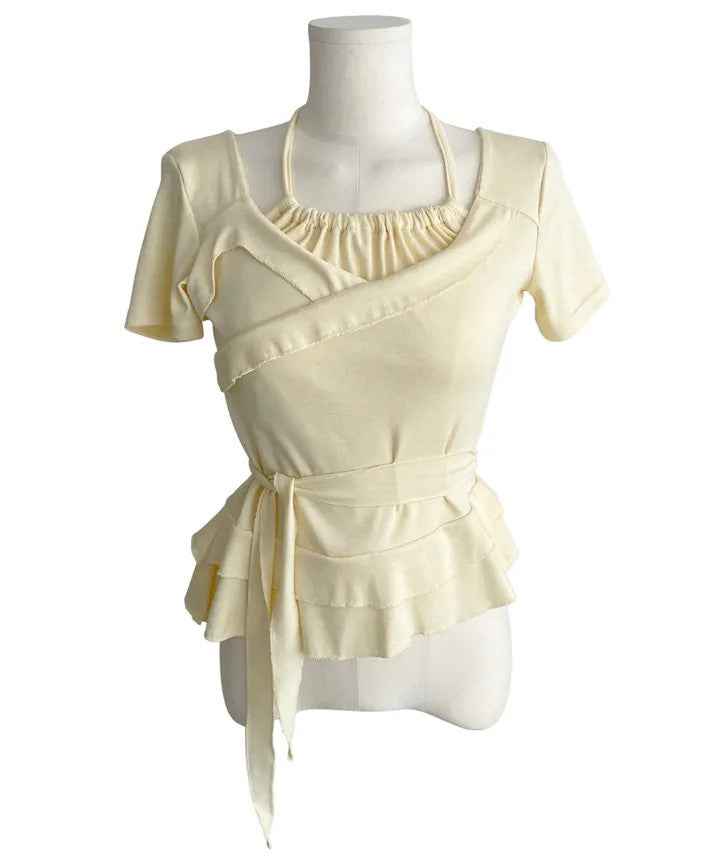 Ruffled Hem Mock Two-Piece Top – Summer Blouse
