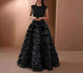 A-Line Floor-Length Multi-Layer Ruffle Colour-Block Maxi Dress