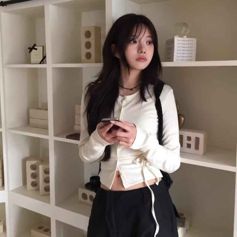 Off-White Strap-Detail Long-Sleeve Cardigan Top
