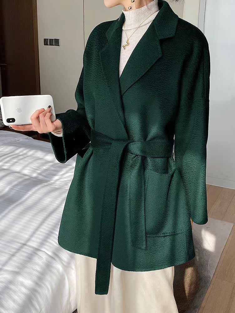 Mid-length Double-faced Wool Belted Coat