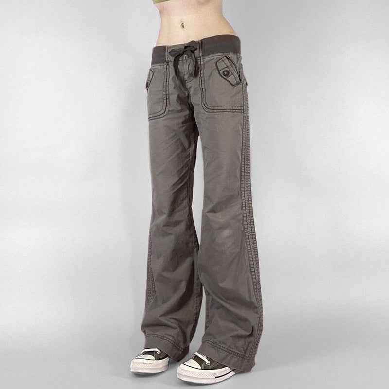Lace-up Low-waisted Casual Wide-leg Pants