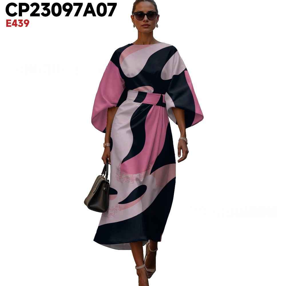 3D Printed High-Waist 3/4-Sleeve Dress — Casual, 6 Styles