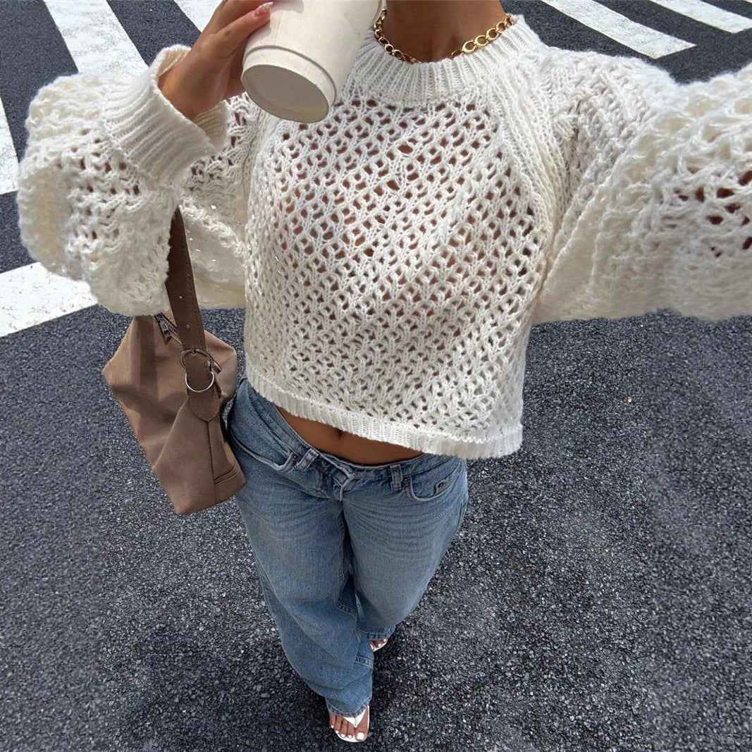 Backless Hollow-Out Knitted Pullover Sweater