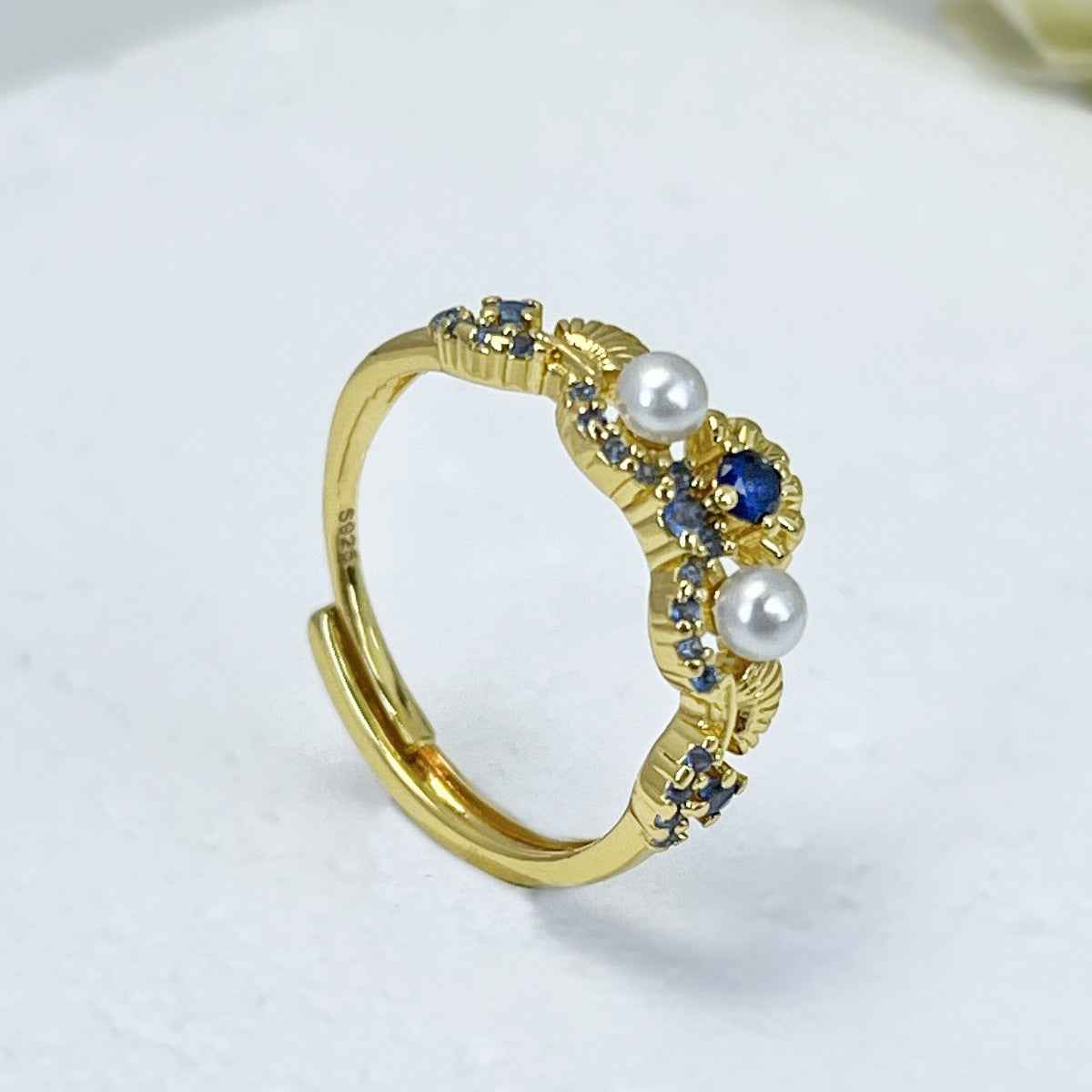 Diamond-encrusted Mother-of-pearl Shell Ring