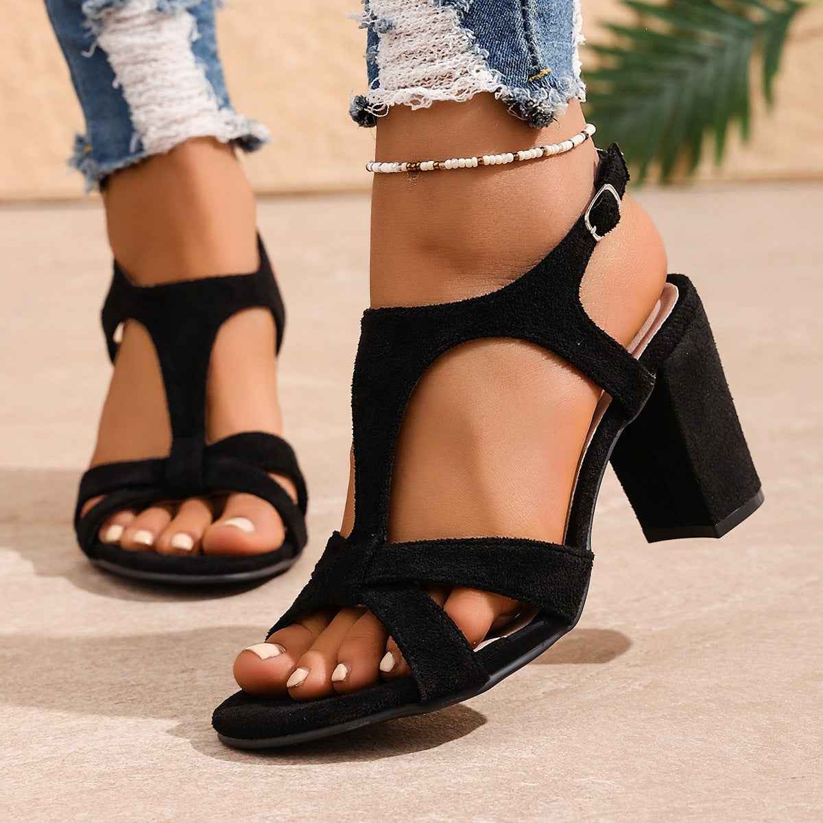 Women's Open-Toe Strappy High Heel Sandals — Suede, Platform, Sizes 35–43