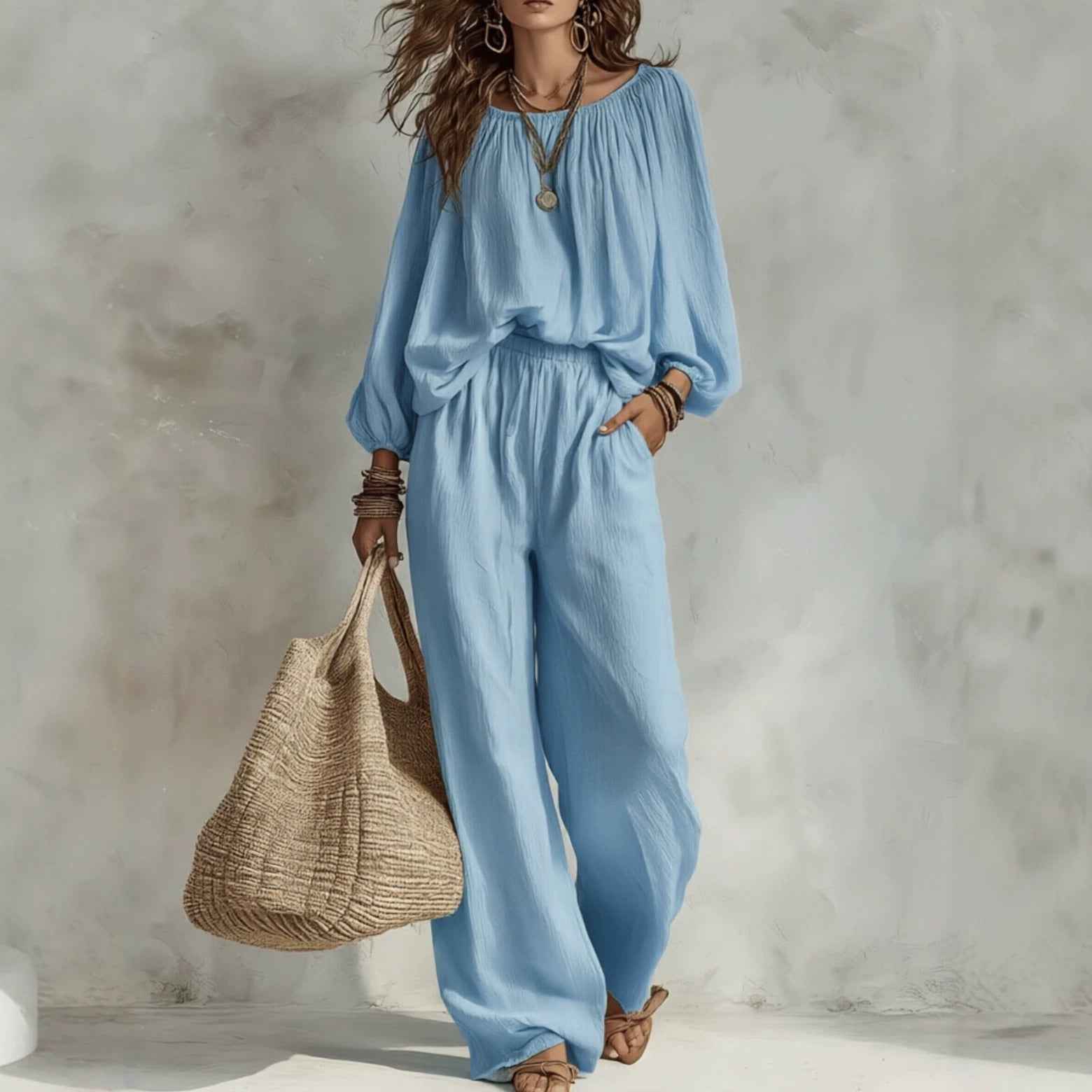 Loose-fitting Top With High-waisted Draping Wide-leg Pants