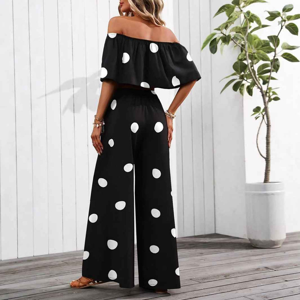 Women's Polka-Dot Tube Top & Wide-Leg Pants Set