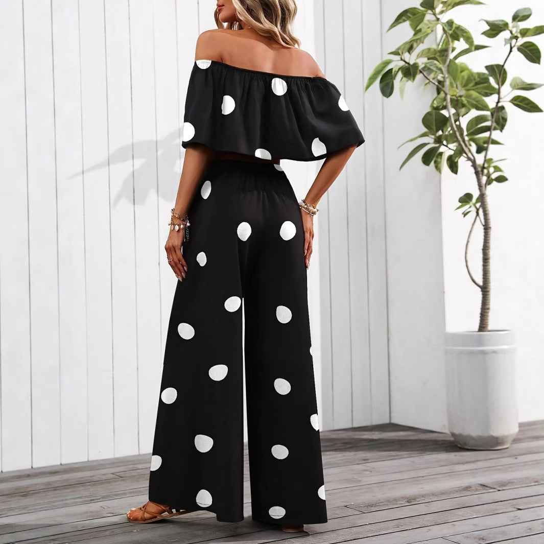 Women's Polka-Dot Tube Top & Wide-Leg Pants Set