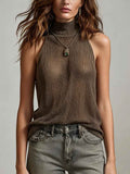 Womens Solid-color Loose-fitting Casual Hollow-out Pullover Top