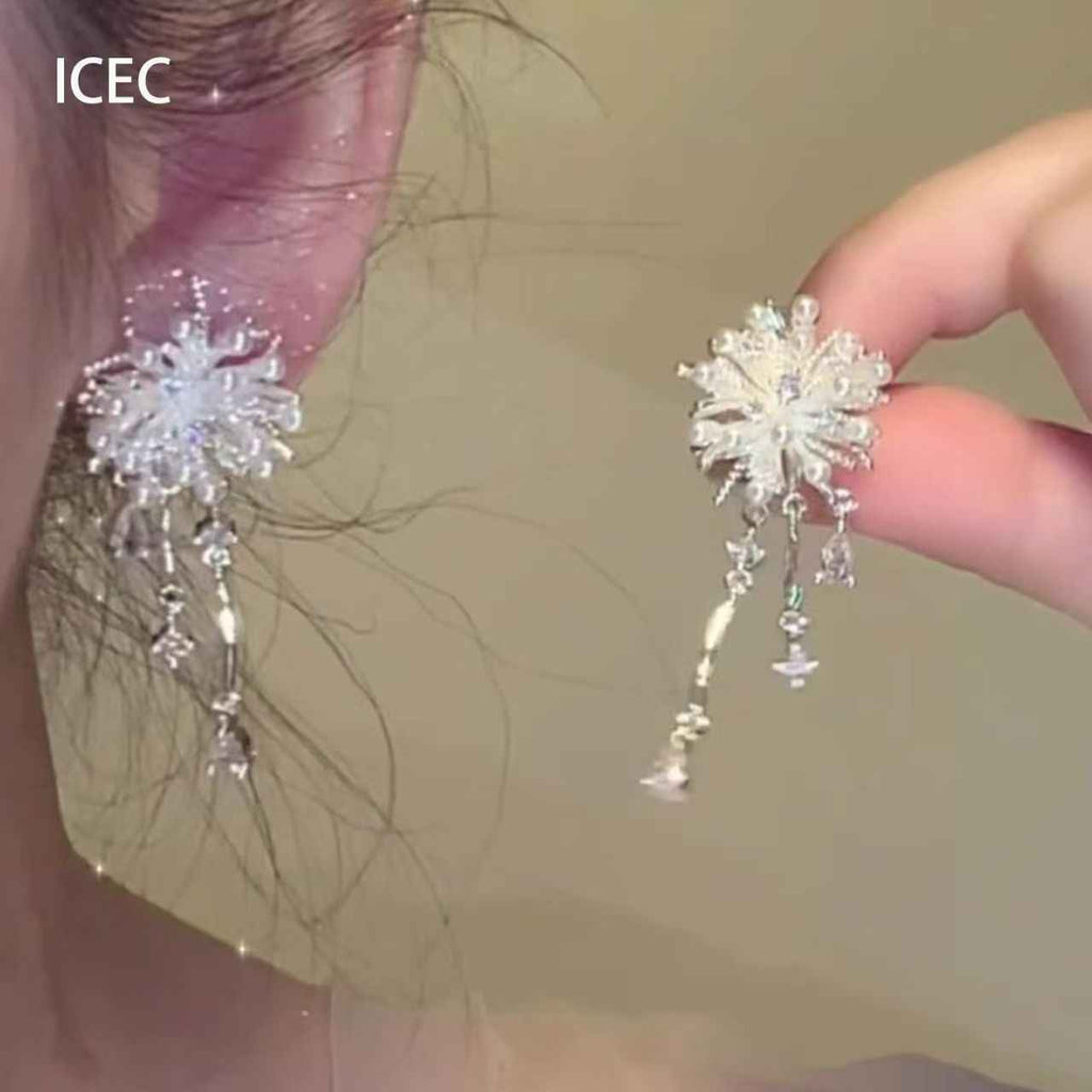 Light Luxury Forest Style Zircon Firework Tassel Stud Earrings, Super Fairy Versatile Exquisite High-grade Temperament Ear Jewelry For Women