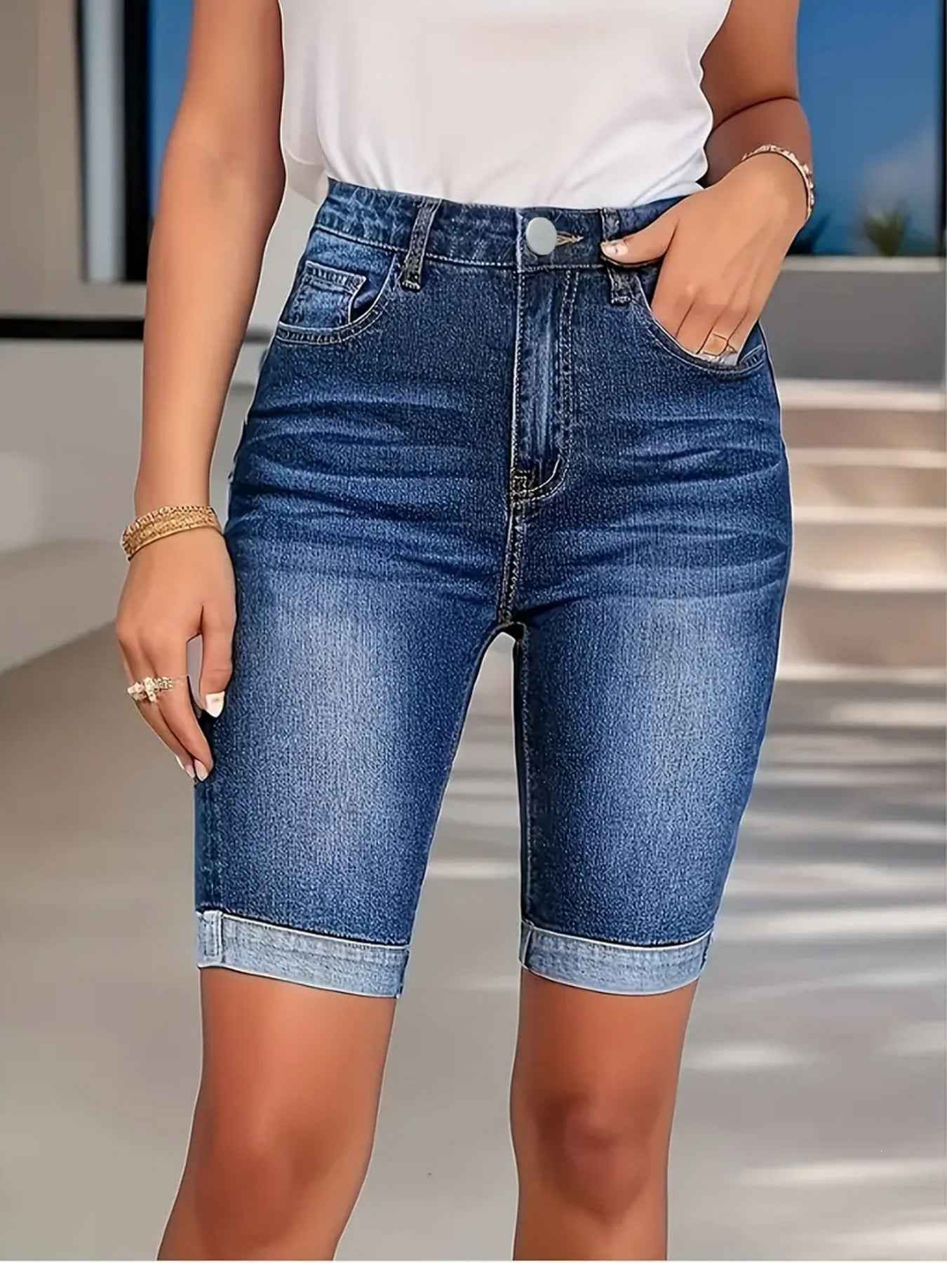 Women's High-Waist Cropped Denim Capri Pants – Slim Fit