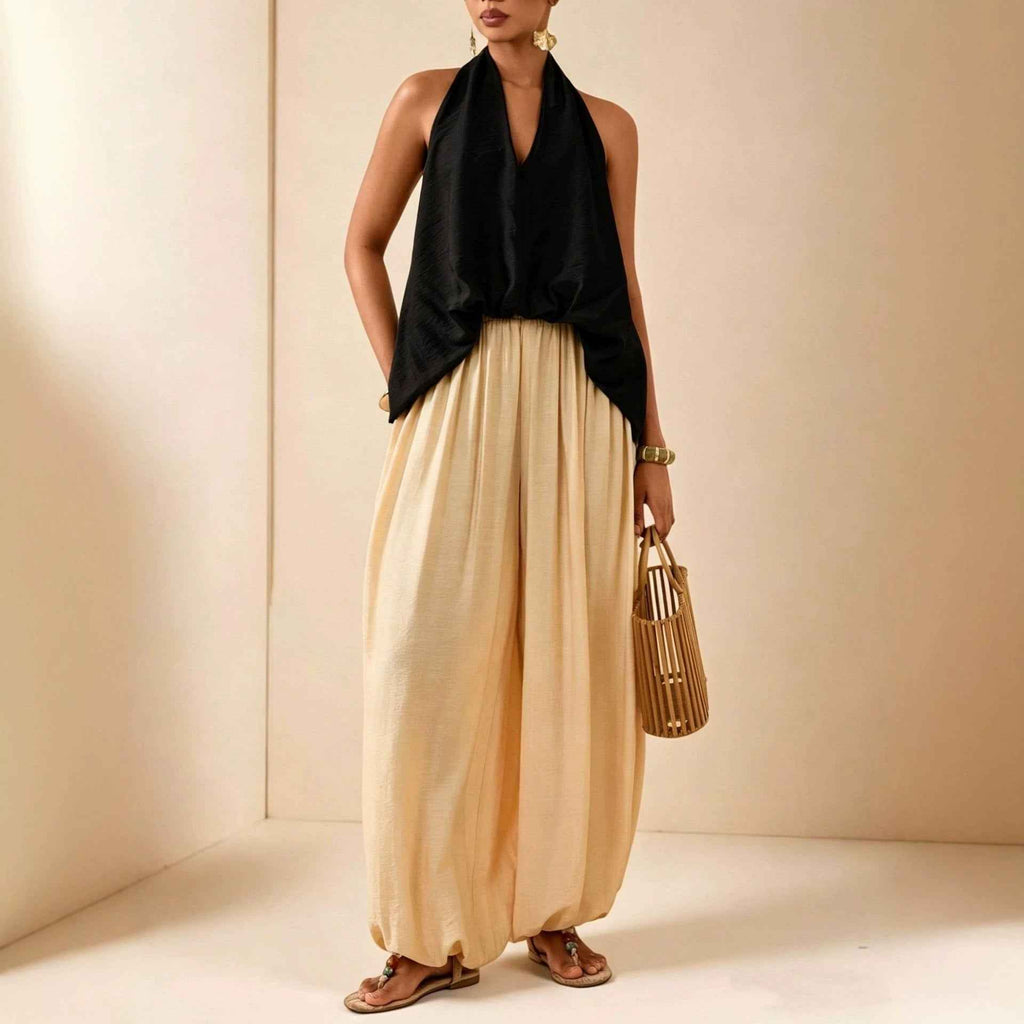 Halter-Neck Vest & Lantern Pants Two-Piece Set — Chic & Relaxed