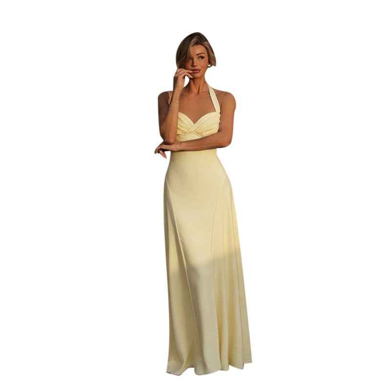 Sleeveless Low-Waist Patchwork Slim-Fit Knit Maxi Slip Dress