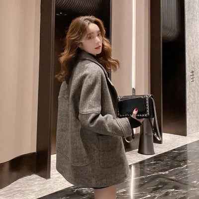 Wool-Blend Relaxed Fit Mid-Length Coat – Thick Casual Outerwear