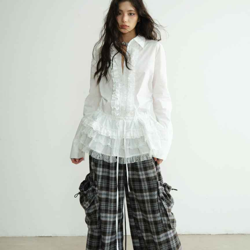 Women's Plaid Wide-Leg Trousers — Double Waistband & 3D Pockets