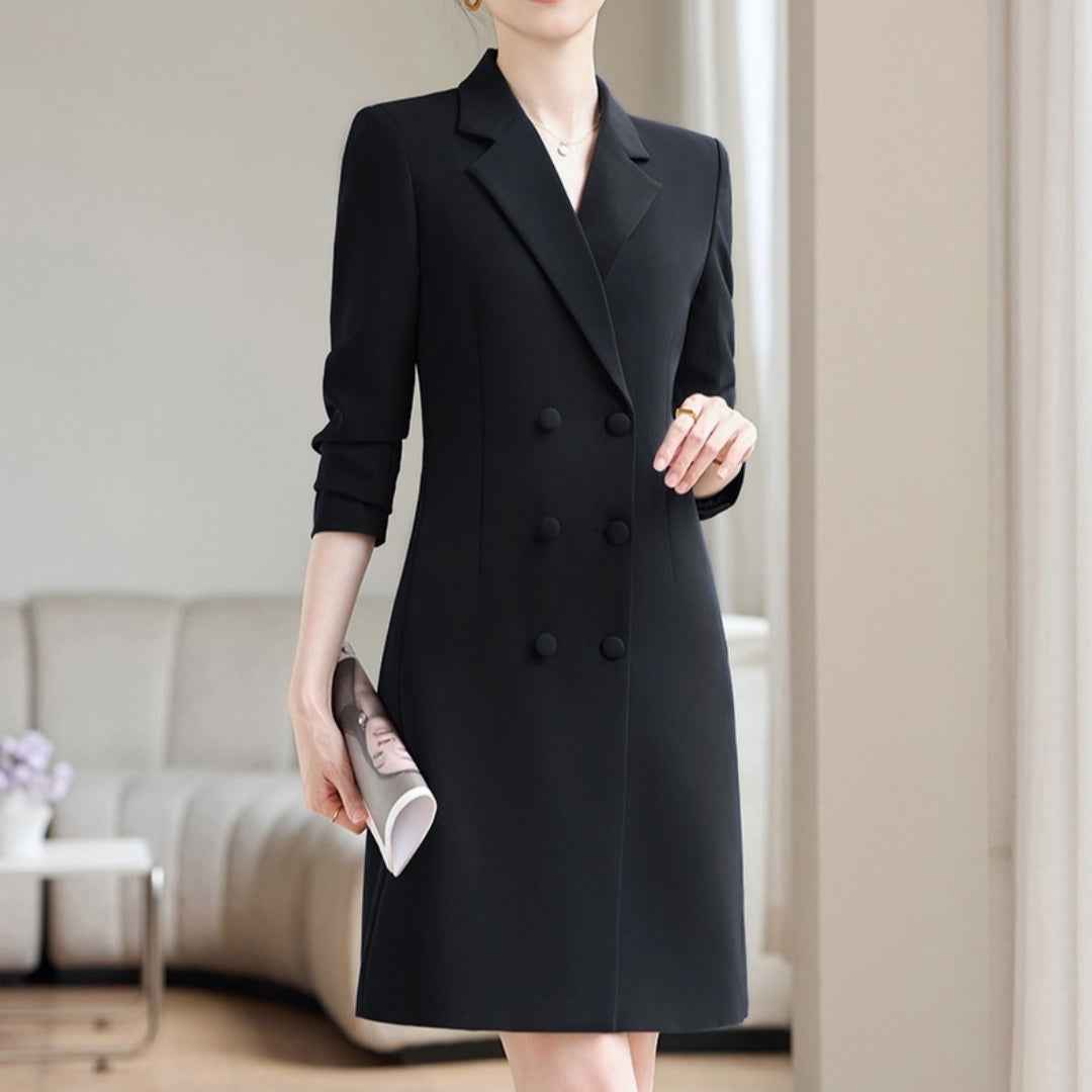 Long-Sleeve Stretch Midi Dress – Slim Fit Office Suit Dress