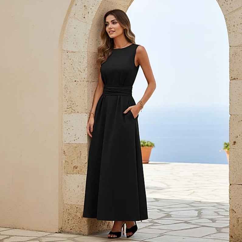 High-Waist A-Line Midi Dress – Sleeveless Workwear