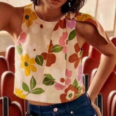 Women's Floral Print Bow-Strap Sleeveless Vest
