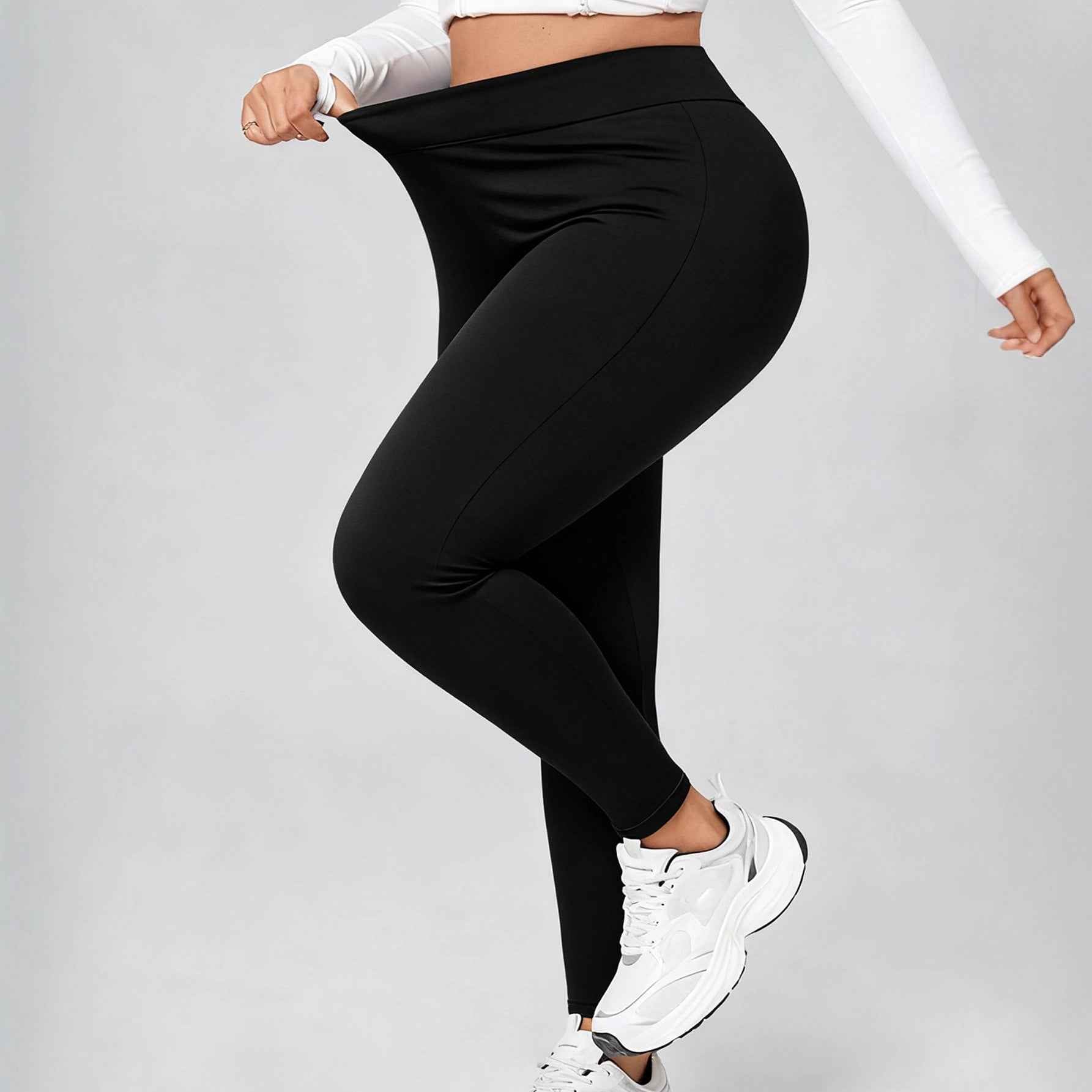 Slim-Fit Full-Length Pencil Leggings — Black, Plus Sizes