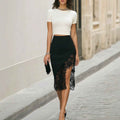 Women's Lace-Panel Midi Skirt & Top Set