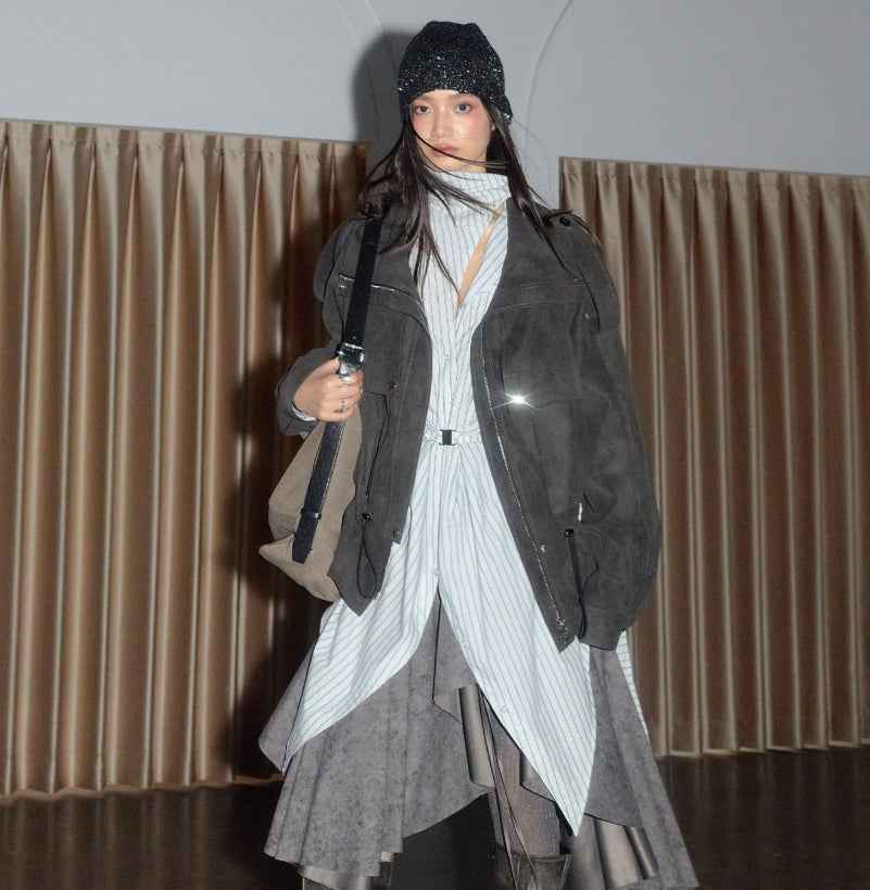 PU Leather Utility Jacket – Drawstring, Pockets & Lambswool Lining