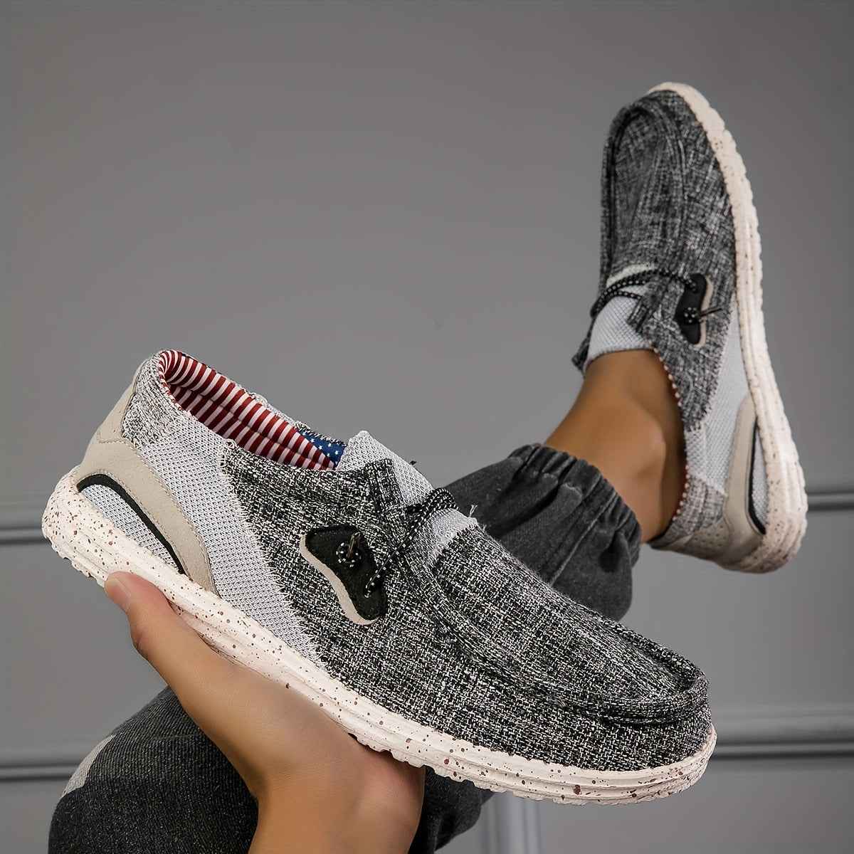 Men's Casual Canvas Sneakers — Khaki & Dark Gray, EU 40–48