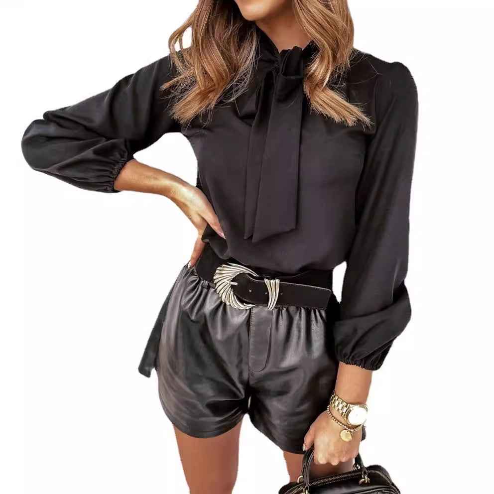 Womens Solid-Color Professional Stitched Collar Shirt