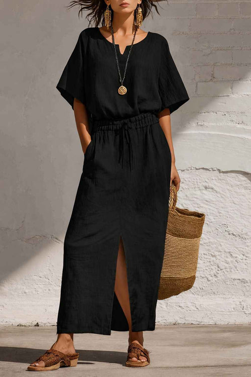 Boho Batwing V-Neck Top & Wide-Leg Maxi Skirt Two-Piece Set